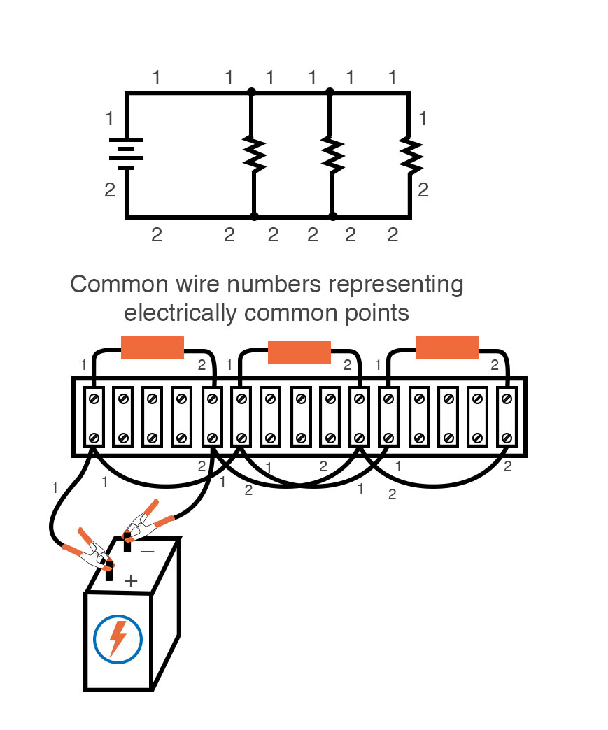 common wire numbers representing electrically common points