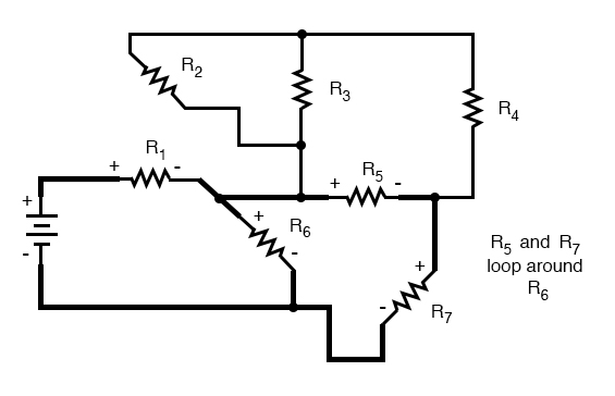 complex circuit diagram resistors loop around