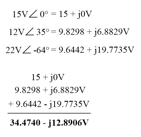 adding these figures together because the polarity marks for the three voltage sources are oriented in an additive manner
