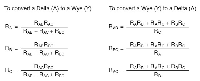 delta wye conversion equations