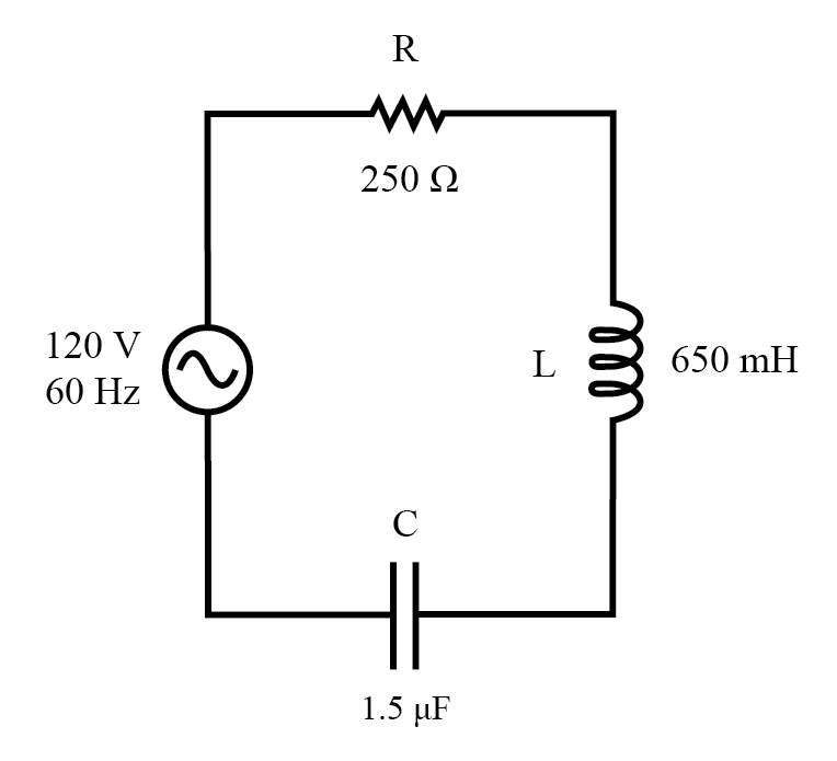 Example series R, L, and C circuit.
