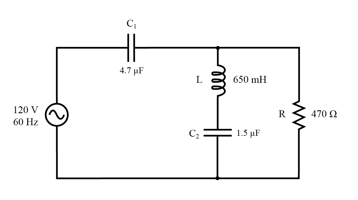 Example series-parallel R, L, and C circuit.