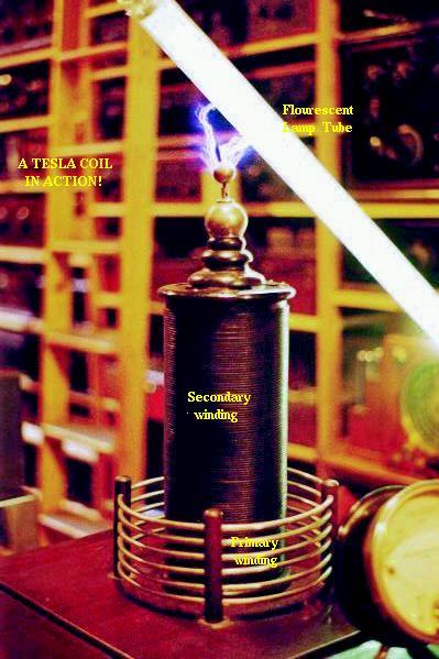 High voltage high frequency discharge from Tesla coil.
