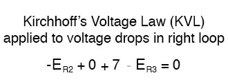 kirchhoffs voltage law applied to voltage drops in right loop