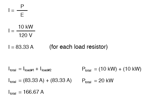83.33 amps for each load resistor