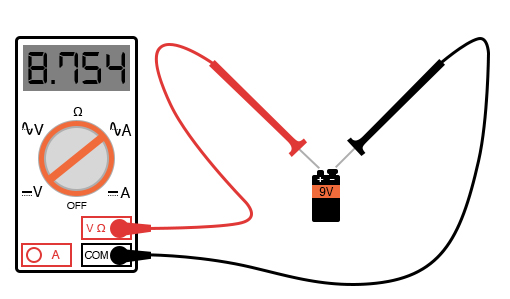 measure dc voltage from a battery