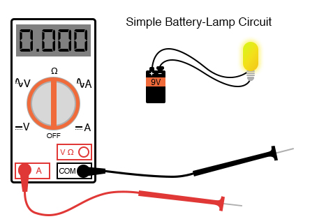 multimeter with simple battery lamp circuit