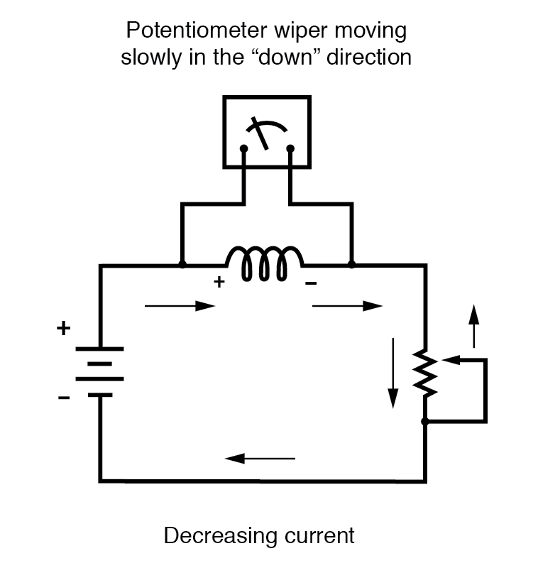 potentiometer wiper decreasing current