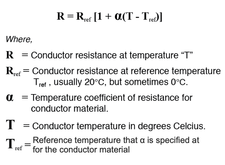 values for conductors at any temperature other than the standard temperature (usually specified at 20 Celsius) on the specific resistance table must be determined through yet another formula
