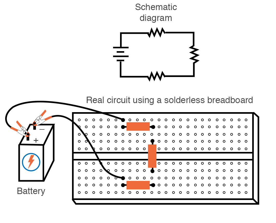 simple series circuit in solderless breadboard