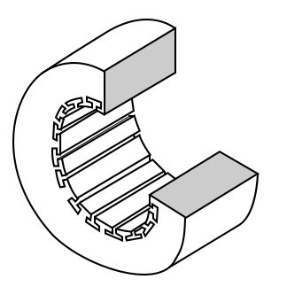 Stator frame showing slots for windings