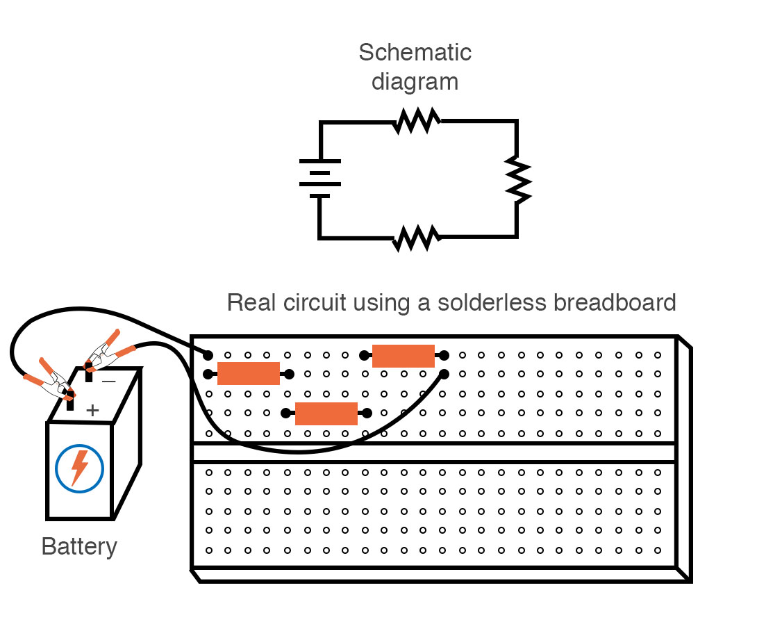 three resistor circuit in a breadboard
