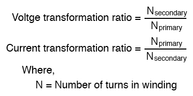 Transformers “step up” or “step down” voltage according to the ratios of primary to secondary wire turns.