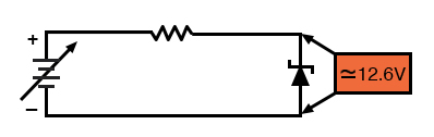 Zener diode regulator circuit, Zener voltage = 12.6V).